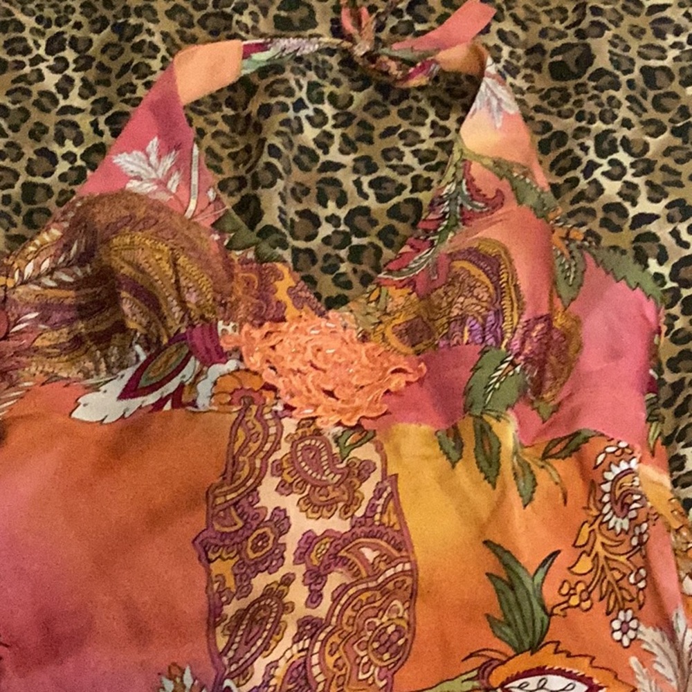 Cache Vintage Multicolor Silk Halter Top w/ Embellishments - Picture 9 of 12